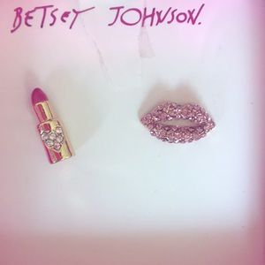 Betsey Johnson earrings with pink crystal lips and lipstick